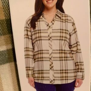 New Weatherproof Vintage Women's Comfort Stretch Flannel Shirt, Green, Size XL